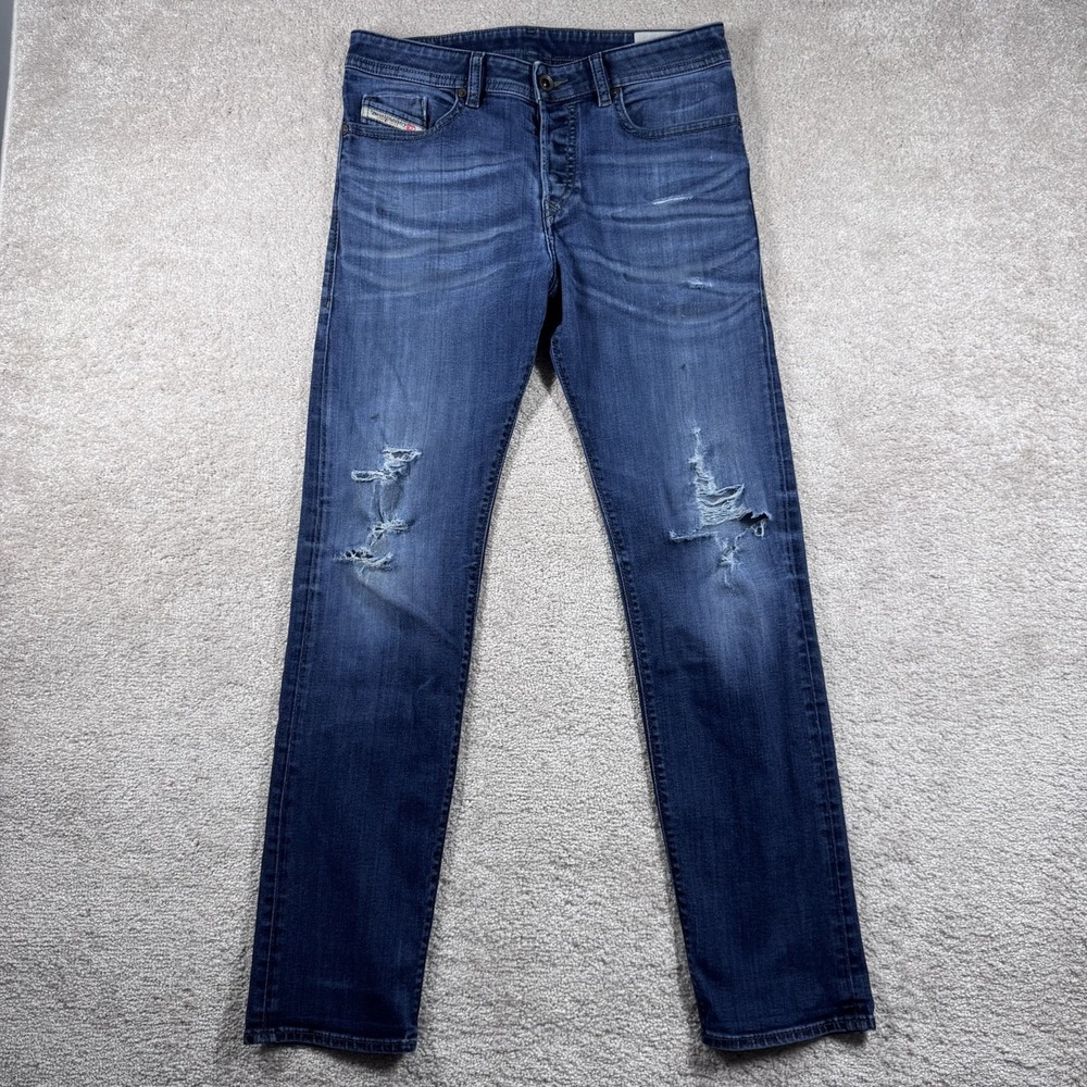 Diesel Jeans Men 32x32ā Blue Buster Regular Slim Tapered Stretch Destroyed Y2K